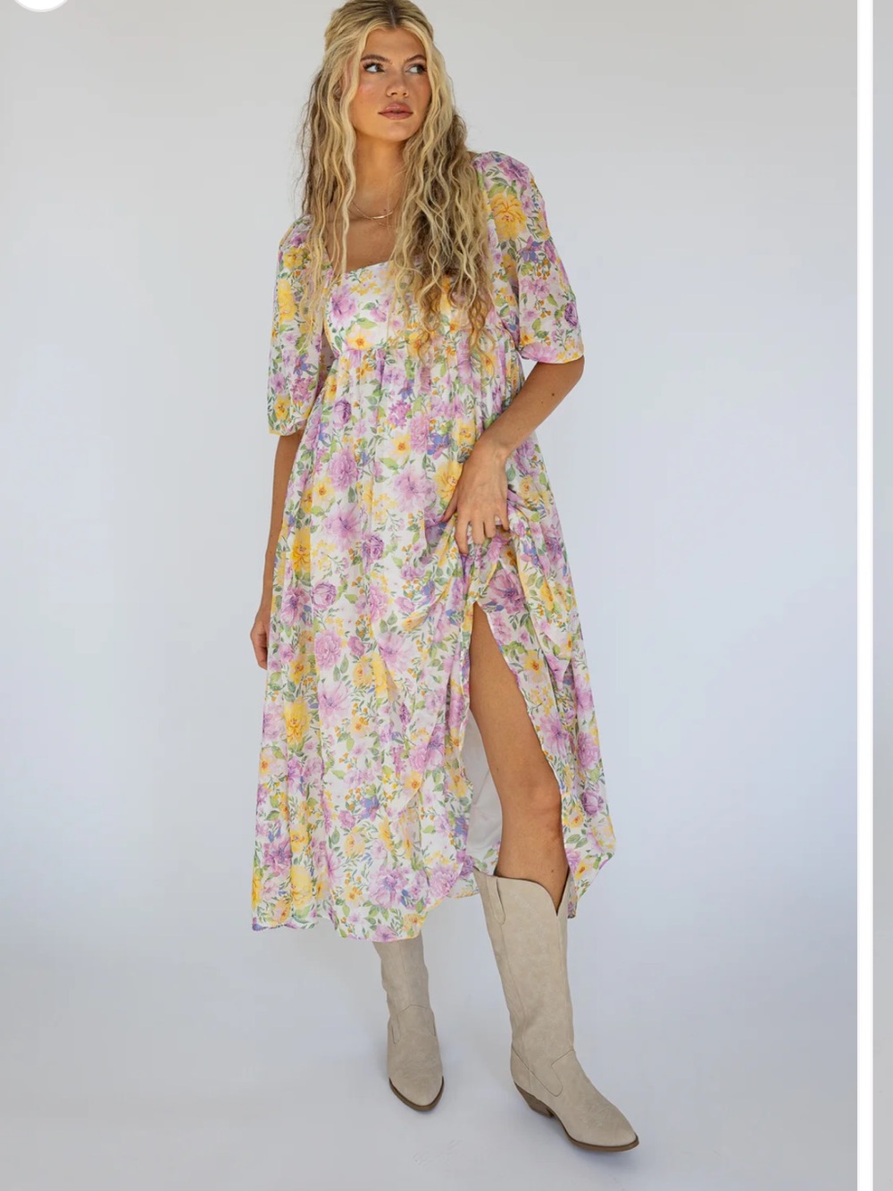 Storia Floral Maxi Peasant Dress Puff Sleeve Cottagecore Prairie Boho Romantic S